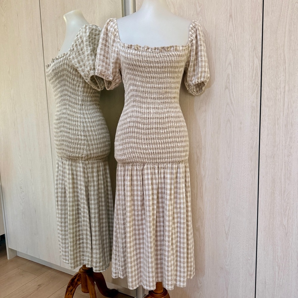 Rachel Pally white & Cream Gingham gauzy cottagecore Smocked Midi Dress small - Picture 5 of 13